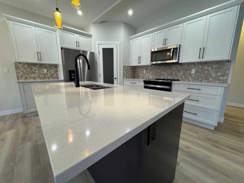 53 Emmett Crescent, Red Deer, AB - Indoor Photo Showing Kitchen With Double Sink With Upgraded Kitchen