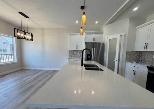 53 Emmett Crescent, Red Deer, AB - Indoor Photo Showing Kitchen With Double Sink With Upgraded Kitchen