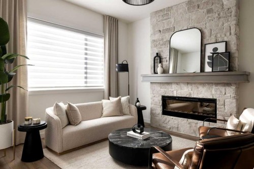 55 Creekview Avenue Sw, Calgary, AB - Indoor Photo Showing Living Room With Fireplace