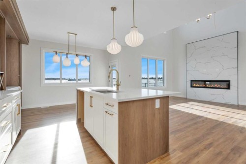 19 Everson Close, Red Deer, AB - Indoor Photo Showing Kitchen With Fireplace