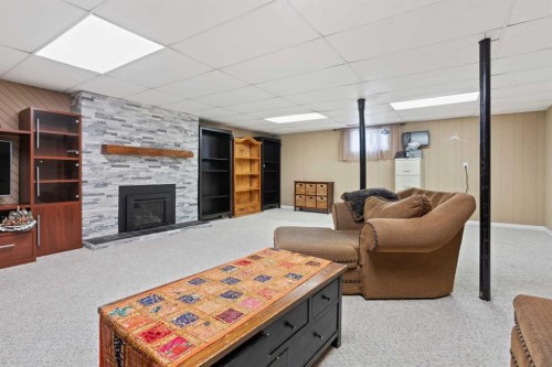 19252 462 Township, Rural Camrose County, AB - Indoor Photo Showing Basement With Fireplace