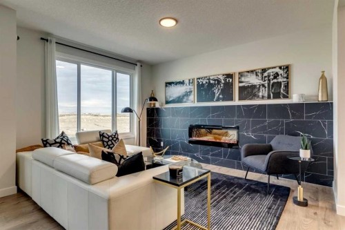 48 Southborough Common, Cochrane, AB - Indoor Photo Showing Living Room With Fireplace
