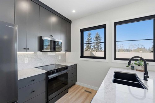 183 Ellington Crescent, Red Deer, AB - Indoor Photo Showing Kitchen With Double Sink With Upgraded Kitchen