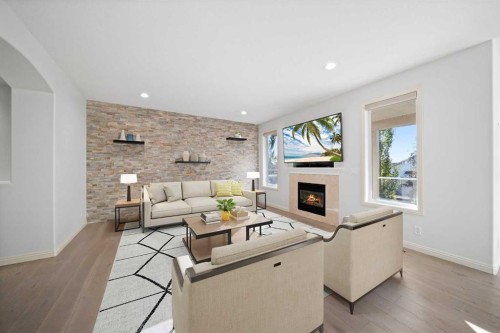 116 Allwright Close, Red Deer, AB - Indoor Photo Showing Living Room With Fireplace