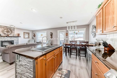 232 Deschner Close, Red Deer, AB - Indoor Photo Showing Kitchen With Fireplace With Double Sink