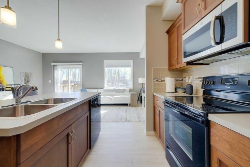 7-5301 Windward Place, Sylvan Lake, AB - Indoor Photo Showing Kitchen With Double Sink