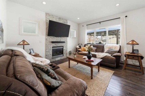 118 Viscount Drive, Red Deer, AB - Indoor Photo Showing Living Room With Fireplace