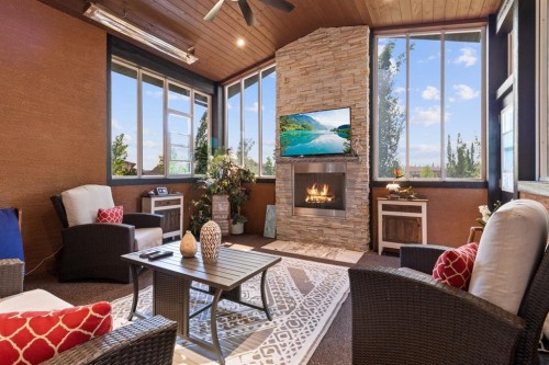 57 Lazaro Close, Red Deer, AB -  With Fireplace With Deck Patio Veranda With Exterior