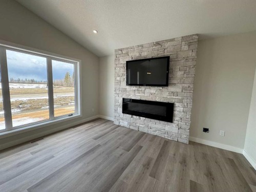 52 Emmett Crescent, Red Deer, AB - Indoor Photo Showing Living Room With Fireplace