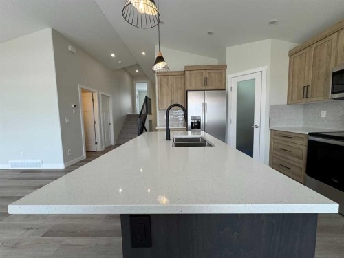 52 Emmett Crescent, Red Deer, AB - Indoor Photo Showing Kitchen With Stainless Steel Kitchen With Double Sink With Upgraded Kitchen