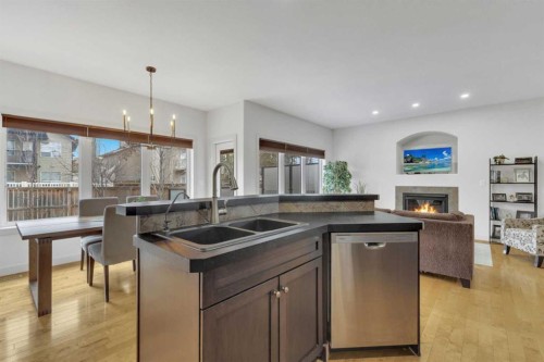 132 Ingle Close, Red Deer, AB - Indoor Photo Showing Kitchen With Fireplace With Double Sink