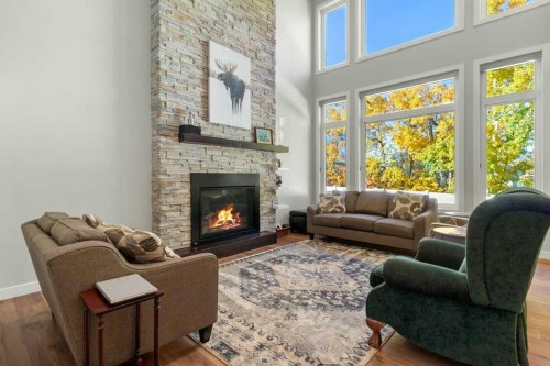 41 Cole Way, Sylvan Lake, AB - Indoor Photo Showing Living Room With Fireplace