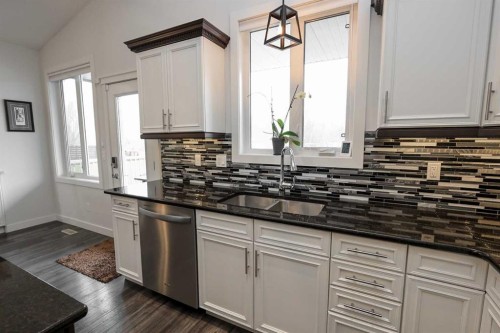 117 Coachman Way, Blackfalds, AB - Indoor Photo Showing Kitchen With Double Sink