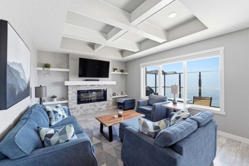 11 Aura Drive, Blackfalds, AB - Indoor Photo Showing Living Room With Fireplace