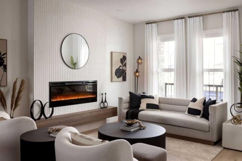 297 Creekside Drive Sw, Calgary, AB - Indoor Photo Showing Living Room With Fireplace