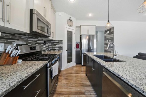 113 Coachman Way, Blackfalds, AB - Indoor Photo Showing Kitchen With Stainless Steel Kitchen With Double Sink With Upgraded Kitchen