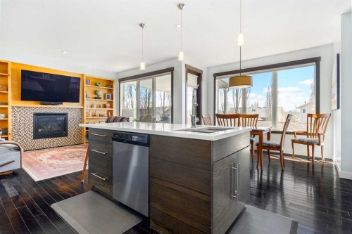 20 Ingle Close, Red Deer, AB - Indoor Photo Showing Kitchen With Fireplace With Upgraded Kitchen