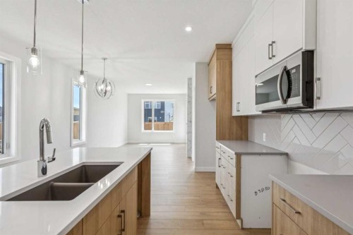 73 Southborough Square, Cochrane, AB - Indoor Photo Showing Kitchen With Double Sink With Upgraded Kitchen