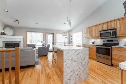 90 Alberts Close, Red Deer, AB - Indoor Photo Showing Kitchen With Fireplace