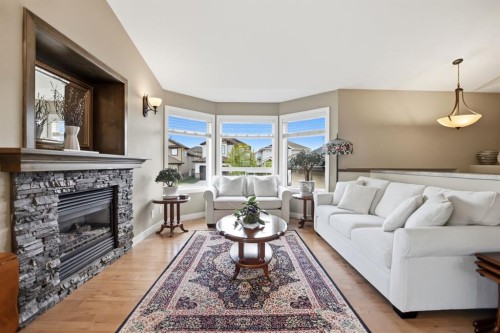 114 Stephenson Crescent, Red Deer, AB - Indoor Photo Showing Living Room With Fireplace