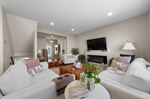 3702 76 Street, Camrose, AB - Indoor Photo Showing Living Room With Fireplace