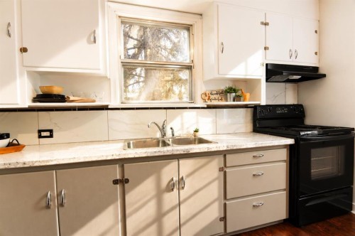 4732 52 Street, Sylvan Lake, AB - Indoor Photo Showing Kitchen With Double Sink