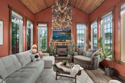 5518 52 Street Close, Bashaw, AB - Indoor Photo Showing Living Room With Fireplace