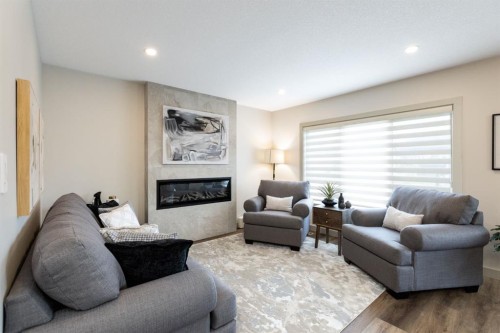 22 Napoleon Meadows Way, Innisfail, AB - Indoor Photo Showing Living Room With Fireplace