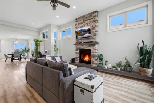 1 Meadow Close, Lacombe, AB - Indoor Photo Showing Living Room With Fireplace