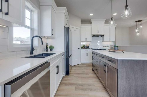 83 Gray Close, Sylvan Lake, AB - Indoor Photo Showing Kitchen With Double Sink With Upgraded Kitchen