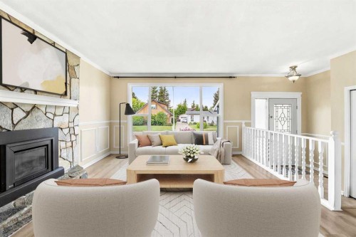45 Northstar Drive, Lacombe, AB - Indoor Photo Showing Living Room With Fireplace