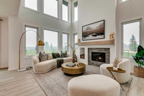 59 Creekside Rise Sw, Calgary, AB - Indoor Photo Showing Living Room With Fireplace
