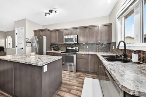 146 Morris Court, Blackfalds, AB - Indoor Photo Showing Kitchen With Double Sink With Upgraded Kitchen