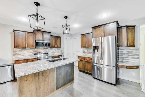 210 Viscount Drive, Red Deer, AB - Indoor Photo Showing Kitchen With Stainless Steel Kitchen With Double Sink With Upgraded Kitchen