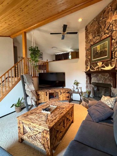 107 Balaclava Street, Veteran, AB - Indoor Photo Showing Living Room With Fireplace