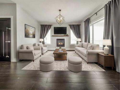 4721 7 Street, Coalhurst, AB - Indoor Photo Showing Living Room With Fireplace