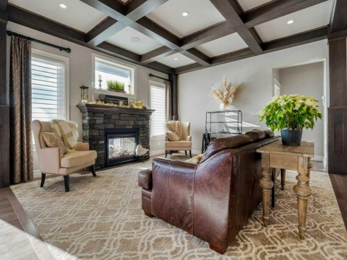 182 Canyon Estates Way West, Lethbridge, AB - Indoor Photo Showing Living Room With Fireplace