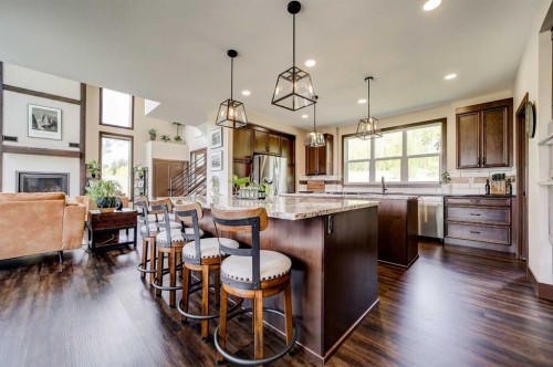2616 Valley Ridge Drive, Frank, AB - Indoor Photo Showing Kitchen With Fireplace With Upgraded Kitchen