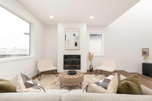 332 Rivergrove Chase West, Lethbridge, AB - Indoor Photo Showing Living Room With Fireplace