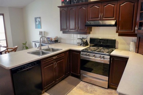46 Heritage Place West, Lethbridge, AB - Indoor Photo Showing Kitchen With Double Sink