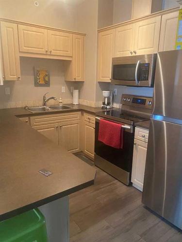 404-9221 Lakeland Drive, Grande Prairie, AB - Indoor Photo Showing Kitchen With Double Sink