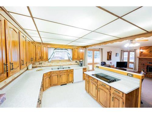 10224 Michaelis Boulevard, Grande Prairie, AB - Indoor Photo Showing Kitchen With Fireplace With Double Sink