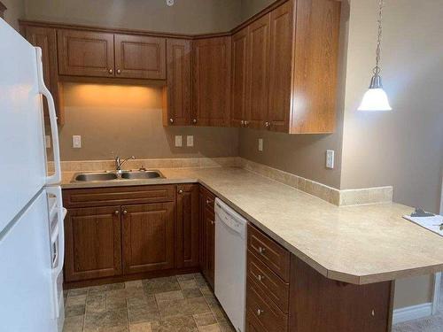 401-9225 Lakeland Drive, Grande Prairie, AB - Indoor Photo Showing Kitchen With Double Sink