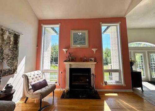 50 Lakeview Heights, Canyon Creek, AB - Indoor Photo Showing Living Room With Fireplace