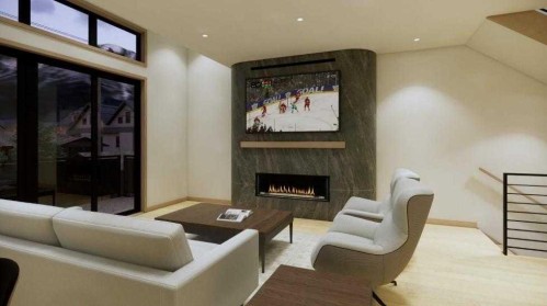 713B 4Th Street, Canmore, AB - Indoor Photo Showing Living Room With Fireplace