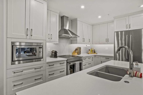 112A-1012 Spring Creek Drive, Canmore, AB - Indoor Photo Showing Kitchen With Stainless Steel Kitchen With Double Sink With Upgraded Kitchen