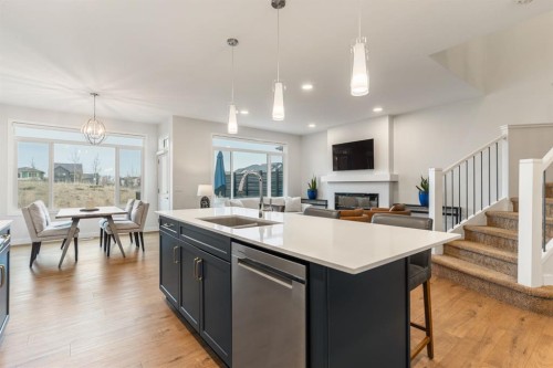 6003 Edmonds Place Nw, Edmonton, AB - Indoor Photo Showing Kitchen With Fireplace With Double Sink With Upgraded Kitchen