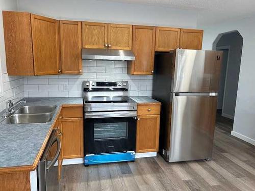 14 Spruce Drive, Drumheller, AB - Indoor Photo Showing Kitchen With Double Sink