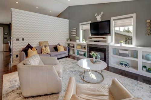 96 Poplar Street, Drumheller, AB - Indoor Photo Showing Living Room With Fireplace