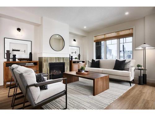 24 Treeline Manor Sw, Calgary, AB - Indoor Photo Showing Living Room With Fireplace